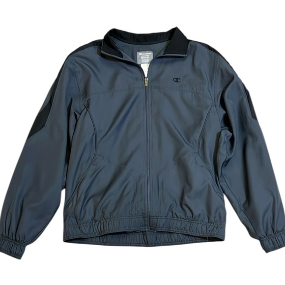 Champion Double Dry Zip Track Jacket Windbreaker Gray/Black Bomber Style Medium - Picture 1 of 10